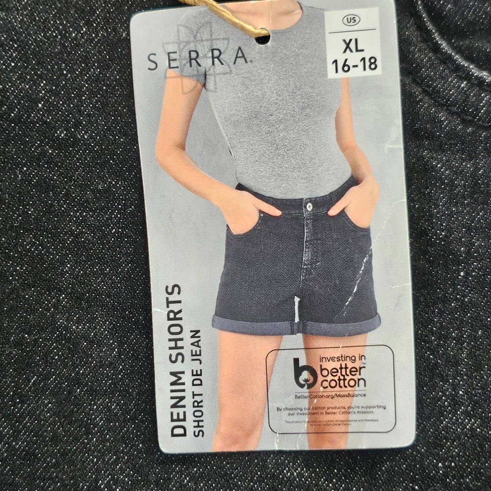 Serra Womens Black‎ Denim Shorts Cuffed Hem Size XL 16-18 New with Tag - Picture 2 of 10